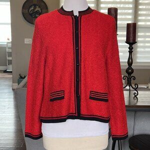 VTG San Remo by Laura Knits Blazer Jacket Women's Large Cardigan Sweater Red USA